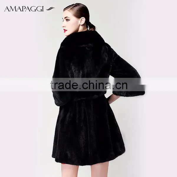 Wholesale Top Quality Black Slim Mink Womens Fur Coat From China photo-3
