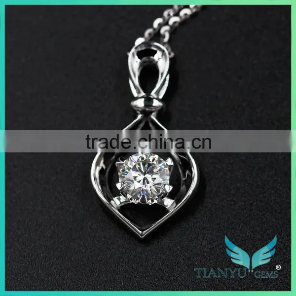 18k White Gold Necklace 7mm Equals Moissanite Net Moissanite Pendant photo-2