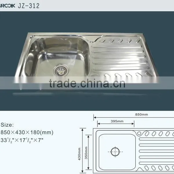 Single Bowl Single Tray Stainless Steel Kitchen Sink 85*43 photo-2