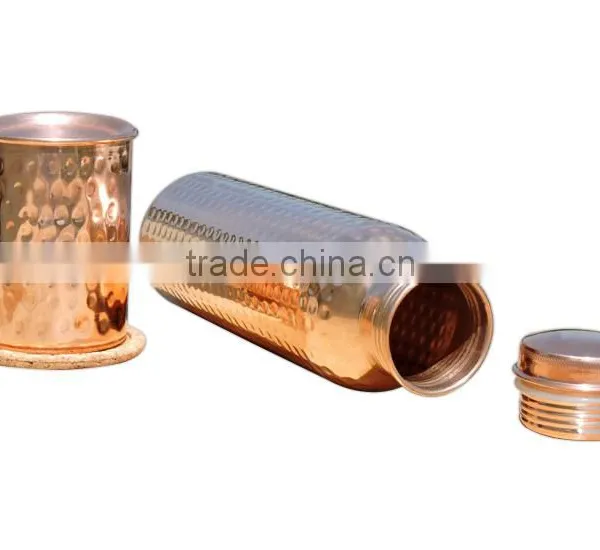 Copper Thermous Bottle With Glass | Good Health Copper Hammered Bottle photo-4