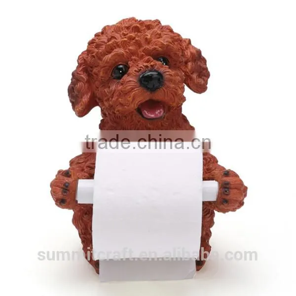 Artificial Cute Poodle Resin Animal Standing Toilet Paper Holder photo-5