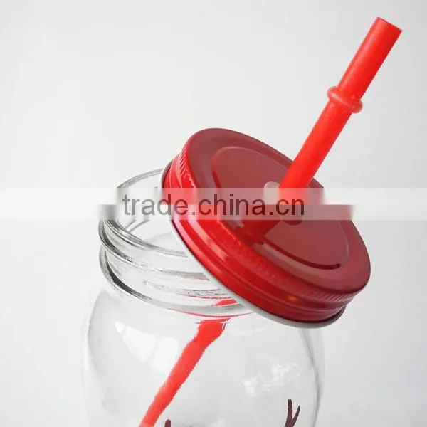 Deer Printed Festival Use Ecofriendly Glass Mason Jar With Pipe photo-2