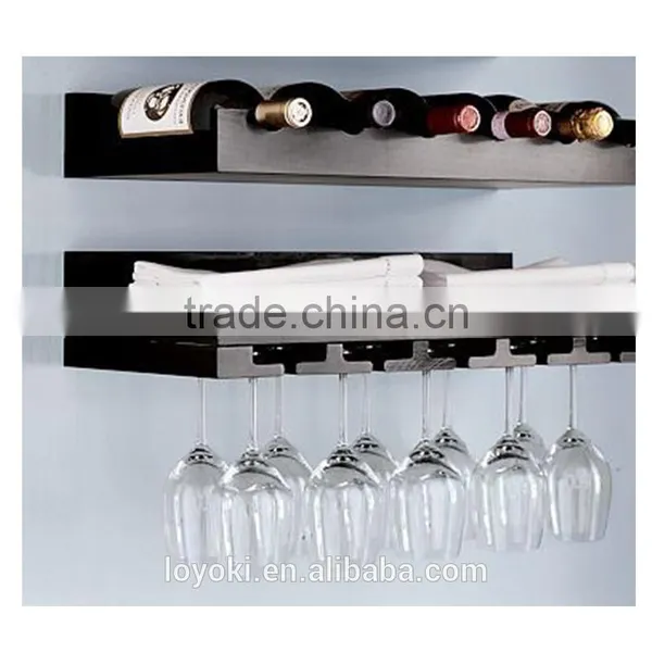 MDF Wooden Wall Mounted Set of 2 Bottle Shelf Holds 6 Wine Bottles and Glass Shelf Wine Rack Wholesale photo-2