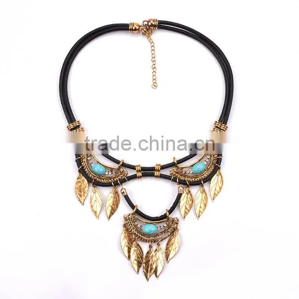 Vintage Metal Leaf Pendant Garment Necklace for Womens Jewelry photo-3