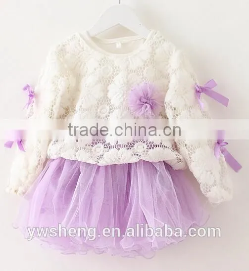 Top Quality Baby Girls Dress Cheap Long Sleeve Children Princess Lace Top Dress photo-2