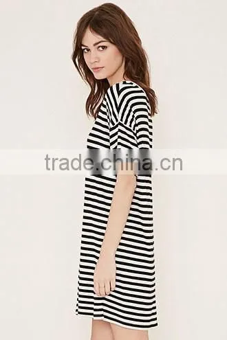 Contracted Stripe Straight Dress With Short Sleeves photo-2