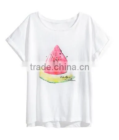 2017 High Quality Fashion Women Printed Cotton Top Round Neck Short Sleeve Bulk Tshirt Wholesale photo-2