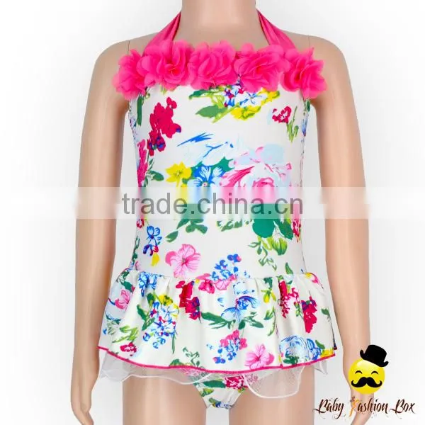 Wholesale Kids Halter Floral Printed Flash Flower Bohemia Little Girl Swimwear Dress Beach Clothes photo-2
