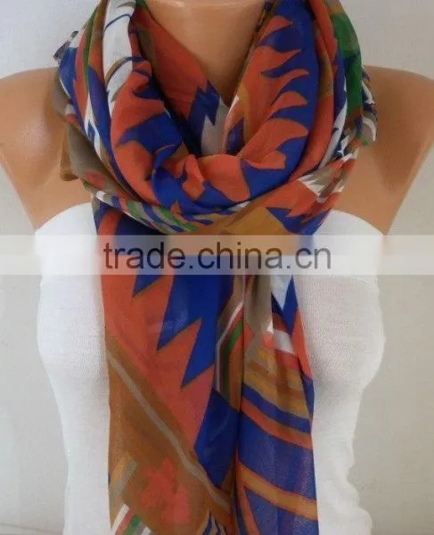 Southwestern Scarf Bohemian Scarf Aztec Scarf Tribal Scarf Shawl Multicolor Cotton Scarf Gift Ideas For Her Women Fashion Access photo-3