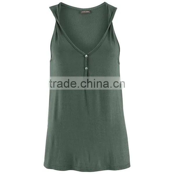 Europe and the United States Foreign Trade New Lady T-shirt V-neck Button Aglet Kink Vest photo-2