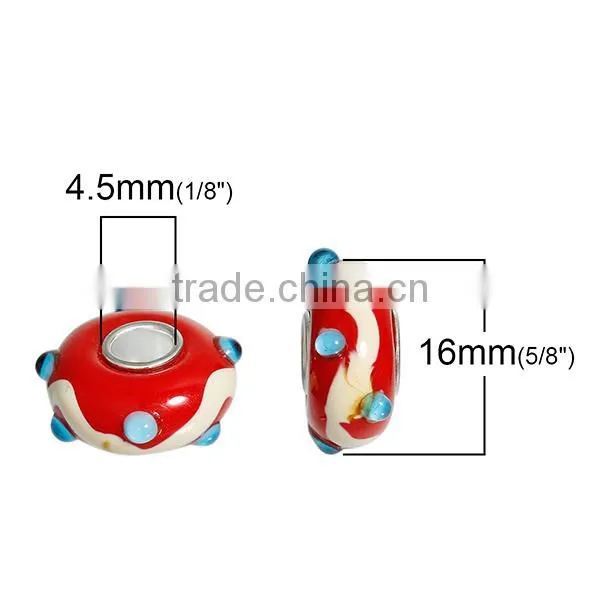 Wholesale Custom Round Silver Tone Core Red Stripe Pattern European Style Large Hole Lampwork Glass Beads photo-2