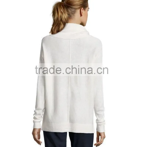 Womens White Wool Knit Cowl Neck Winter Sweater photo-3