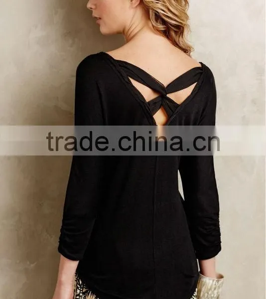 Hot Selling Pullover Style Cross Back Ladies Jersey Tee photo-3