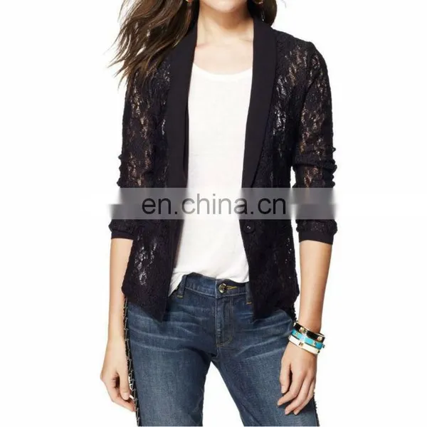 Black Stretch Lace Tuxedo Jacket - Chinese Clothing Factory ( YC30008 ) photo-2
