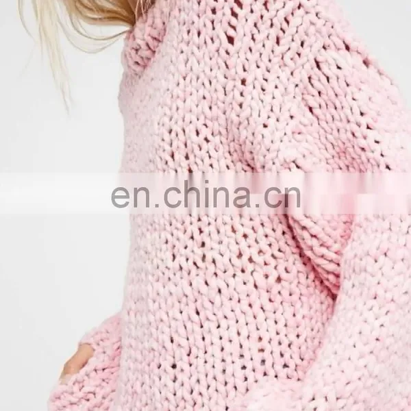 Womens Handmade Crew Neck Pullover Loose Oversized Kintted Sweater photo-4