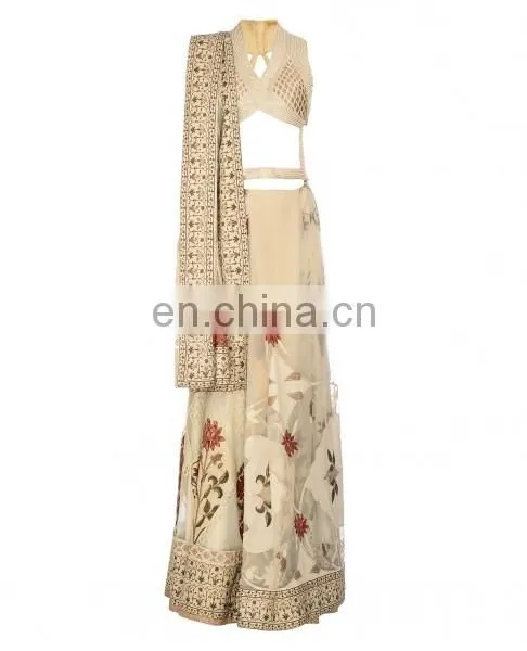 Beige Lengha With Pearls and Applique