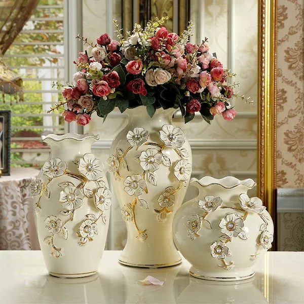 Hand Made Giled White Flower Ceramic Vase Livling Room Decoration For Wedding Gift photo-2