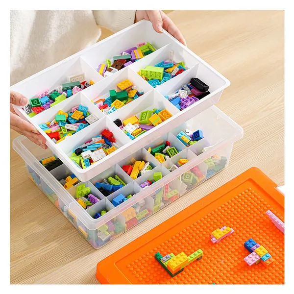 Stackable Building Brick Blocks Base 2 Layer Adjustable Kids Transparent Toy Organizer Plastic Storage Box With Lid photo-2