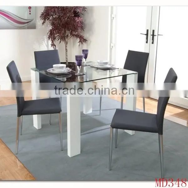 Wood Base Square Glass Top Dining Table Set photo-2