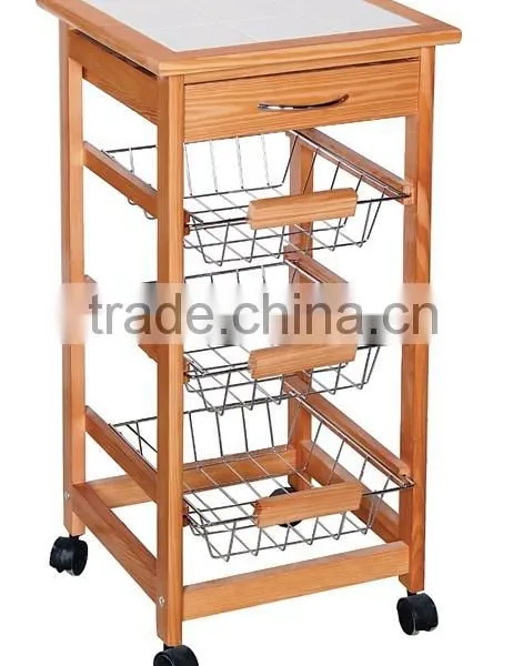 Cheap wooden kitchen cart with tile top