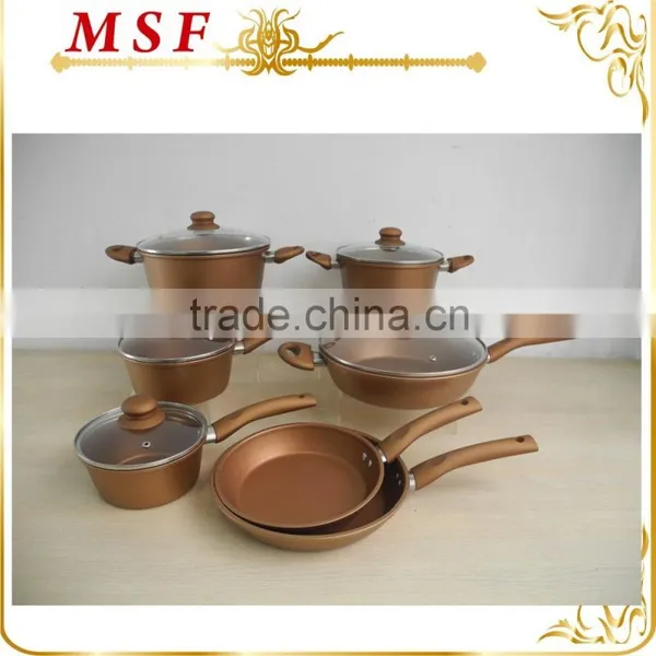 MSF-6690 13pcs Cookware Set Pressing Aluminum Cookware Brilliant Copper Painting Exterior photo-3