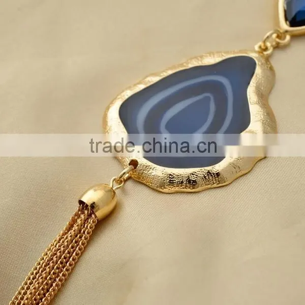 Sapphire Stone Labradorite Gold Blossom Pendant With Gold Tassel photo-3
