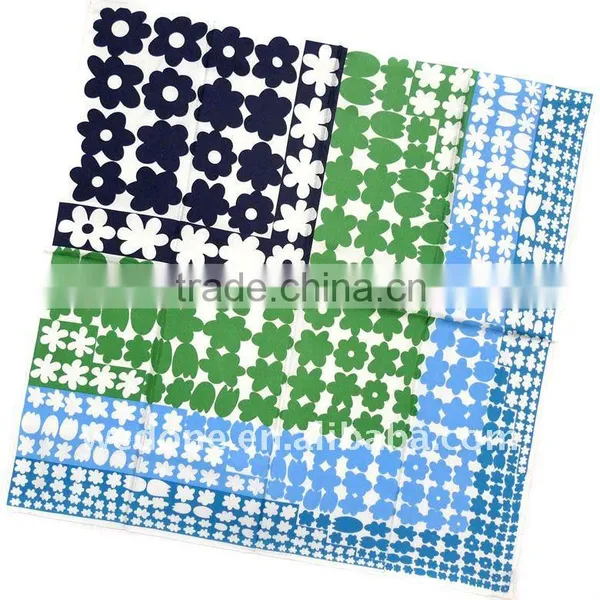 Small Floral Printed Twill Silk Scarf Green/Blue