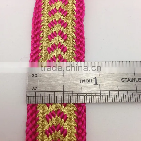 Metallic Gold Wire Rayon Royal Webbing Ribbon Trimming Lace Braid Belt Red