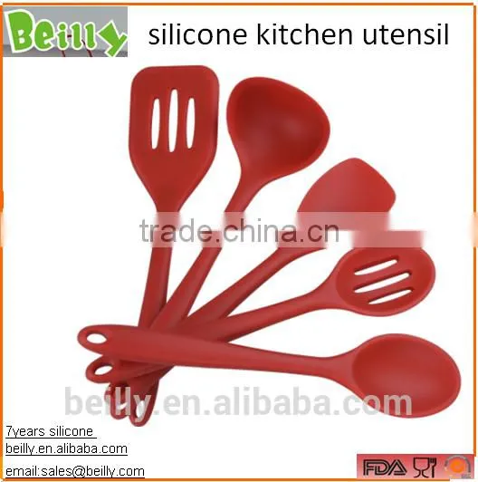 Non-stick Red 5 Pcs Silicone Cooking Utensils for Kitchen photo-2