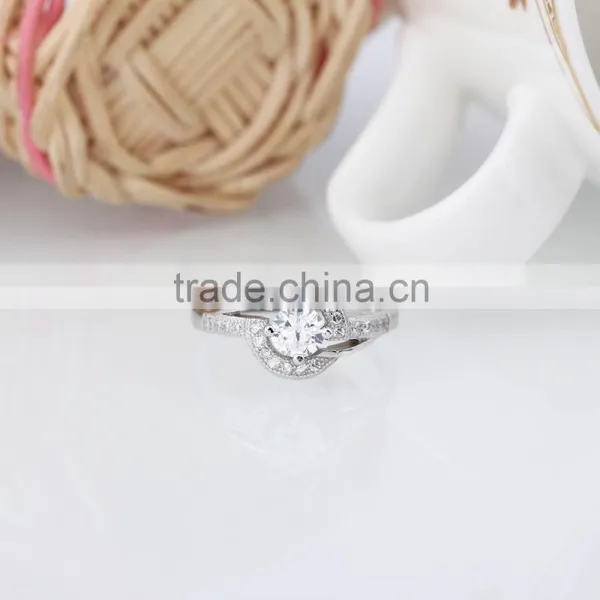 Pure Silver Asymmetric Design Lock Ring Double Circle Ring With Whte Zircon photo-4