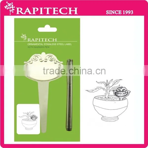 17cmL Gardening Marker Pen With Ornamental Stainless Steel Metal Name Tag photo-2