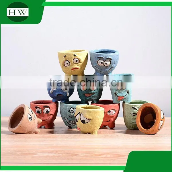 Wholesale Cheap Creative Handwork Mini Cartoon Expression Ceramic Garden Flower Pot photo-2