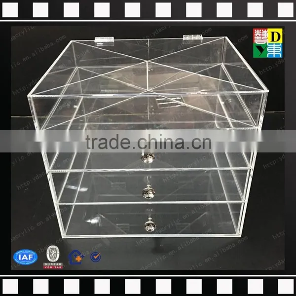 2016 Clear Acrylic Makeup Organizer Diamond Handle, Acrylic Makeup Drawer Box, Flip Cover Acrylic Cosmetic Storage Boxes photo-2