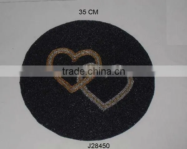 Double Heart Round Glass Bead Place Mat Other Colours Also Available