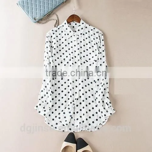 The Spring Autum New Design Ladies Shirt Spot Printed Crepe de Chine Wave Long Sleeve Lapel Casual Blouse for Office Women photo-2