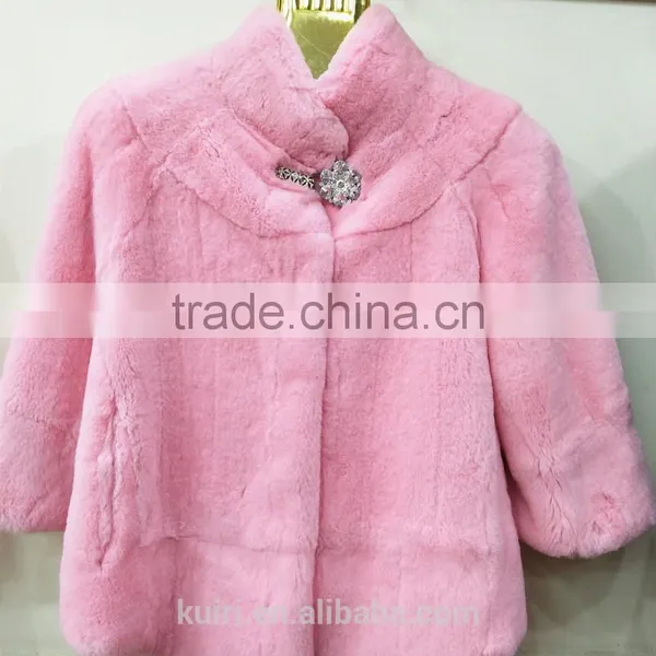 PUre Colour Factory Supply 2017 Woman Real Rex Rabbit Fur Winter Coat Jacket With Seven Sleeve Pc-263 photo-2