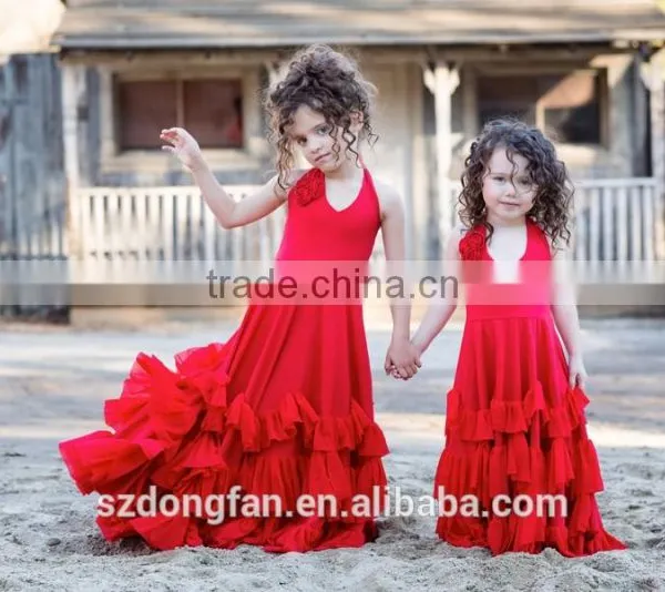 2017 New Arrive Little Girls Christmas Party Red Ruffle Twril Dress Pexi Girls Maxi Dresses photo-2