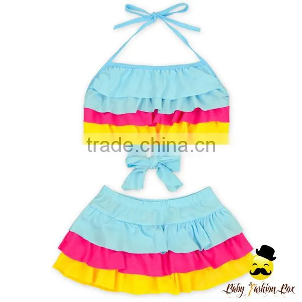 New Model Children Colorful Ruffle Separable Rainbow Little Girl Cake Dress Swimwear Beach Mini Skirt photo-6