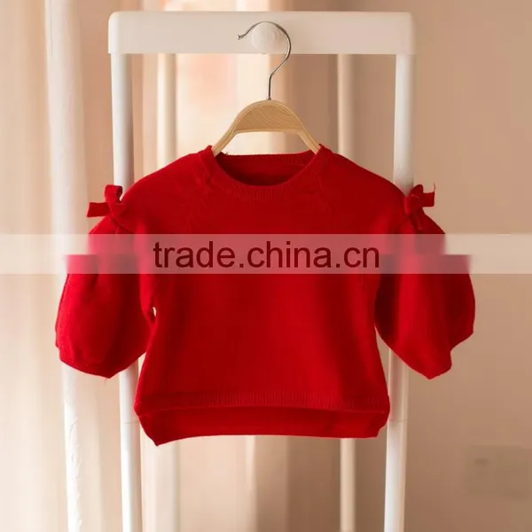 S32890W Children Knitted Sweater Girls Spring Cotton Casual Bowknot Pullover Sweater photo-3