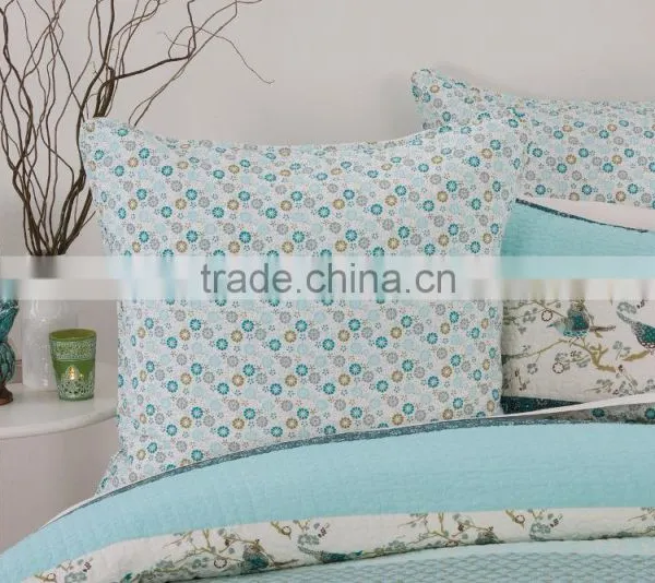 Printed Birds & Plain And Floral Panels Quilt Cover photo-3