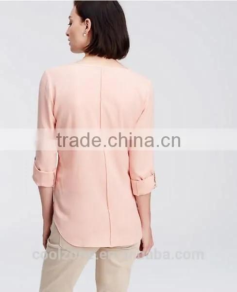 New Fashion High Quality Crepe v Neck Long Sleeve Woman Blouse photo-3