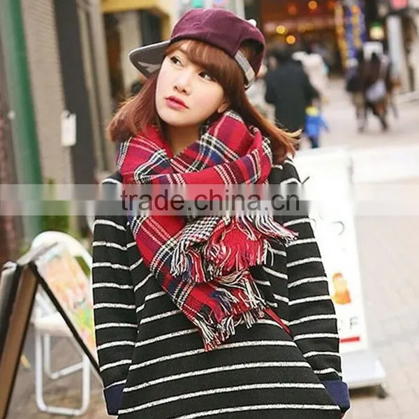 Classic Fashion Jacquard Checked Plaid Acrylic Long Double Side Scarf Stock photo-3