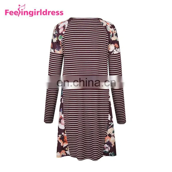 Autumn Red Latest Designs Fashion Print Loose T-Shirt Long Sleeve Casual Dress photo-5