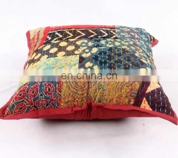 Indian Cotton Handmade Multi Colour Floral Kantha Cushion Cover Kantha Throw Pillow Cover Hand Stitched Kantha Cushion Cover photo-3