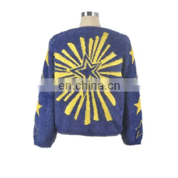 2016 New Spring Star Printed Cardigan For Women Feather Yard Knit Fabric photo-2