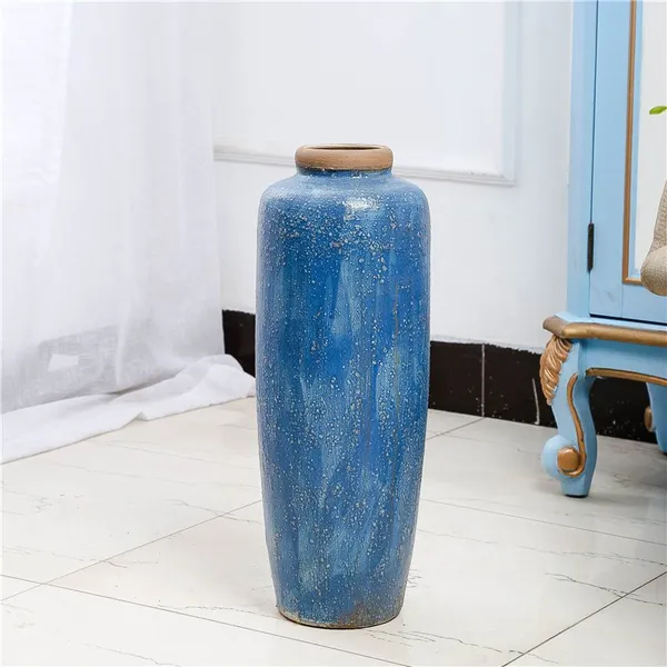 Blue Bubble Glaze European Style Ceramic Vase Three Suit For Hallway Decor photo-3