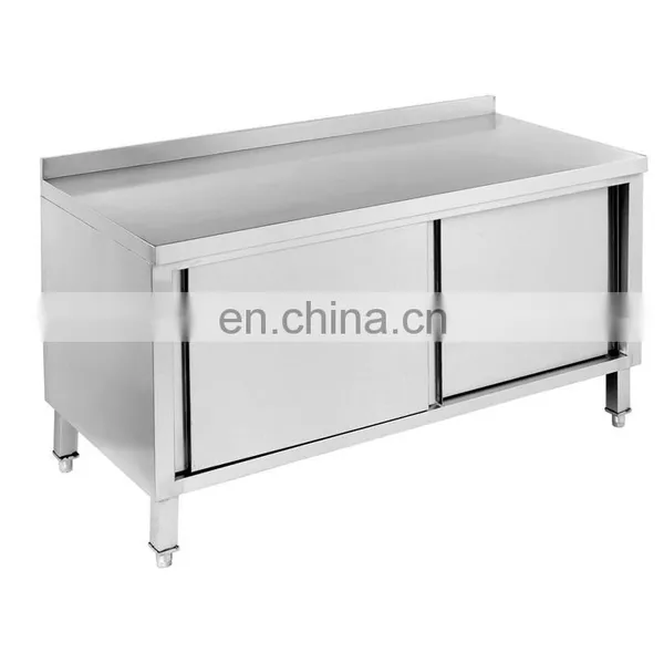 304 Stainless Steel Restaurant Work Bench With Sliding Door Cabinet photo-2