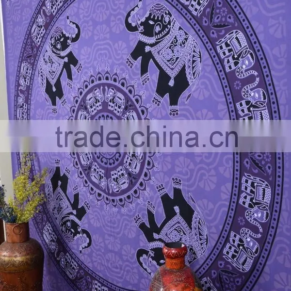 Indian Tapestry Cotton Purple Mandala Elephants Vintage Wall Hanging Art Tapestries Throw Bedsheet photo-2