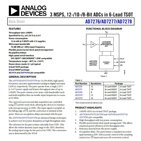 AD7276ARMZ MSOP-8 Analog-to-digital Conversion Chip ADC ADI Original Stock