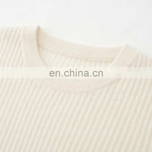 Latest Casual Design Solid Pattern 100% Pure Cashmere Crew Neck Rib Knitting Pullover Winter Sweater for Girls photo-4